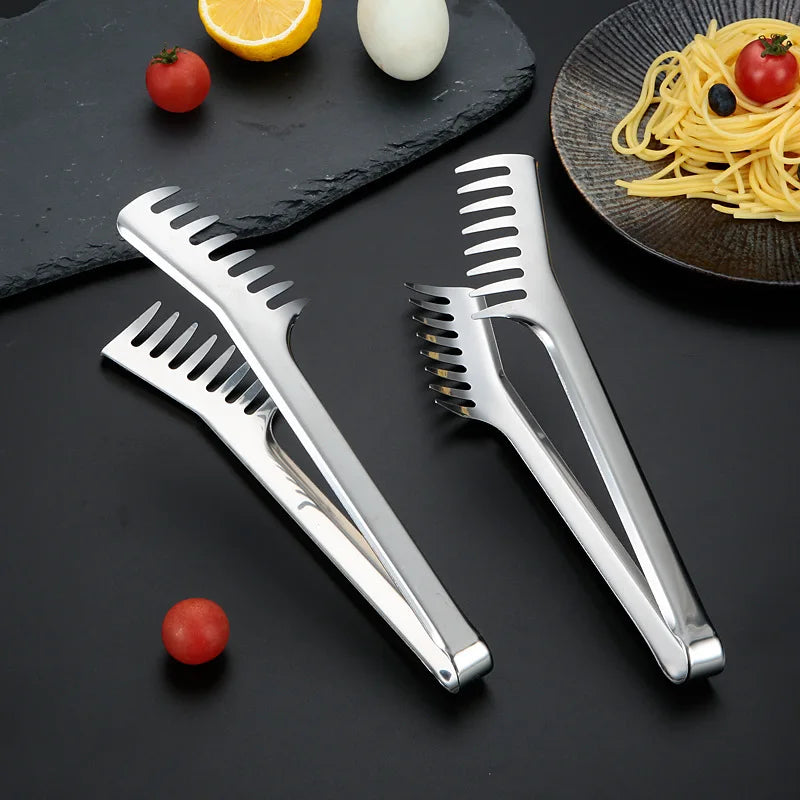 Axyaa Stainless Steel Kitchen Tongs: Color Comb Meal Clip for Non Stick Cookware