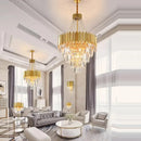 Axyaa Modern Crystal Chandeliers: Large Round LED Hanging Fixture for Living Dining Room