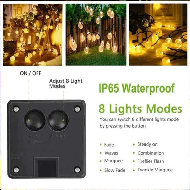 Axyaa Solar Crystal Fairy Lights: 8 Modes, Waterproof Outdoor Patio Decor