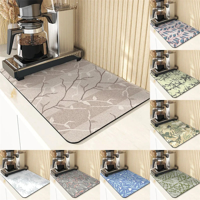 Axyaa Leaves Pattern Silicone Dish Mat for Absorbent Drying & Home Decor