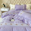 Axyaa Pink Lace Gauze Bedding Set - Elegant Princess Style Queen Duvet Cover
