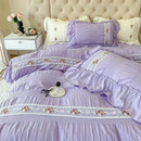Axyaa Pink Lace Gauze Bedding Set - Elegant Princess Style Queen Duvet Cover