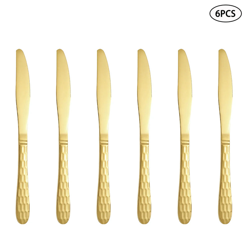 Axyaa Gold Stainless Steel Cutlery Set for Family & Restaurants, 24pcs