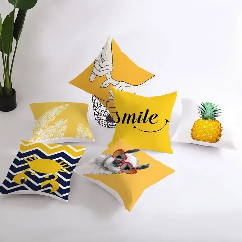 Pineapple Leaf Cushion Cover - Axyaa Summer Yellow Decor Pillowcase