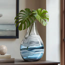 Axyaa Large Blue Glass Vase - Handmade 14" Tall Home Decor Centerpiece