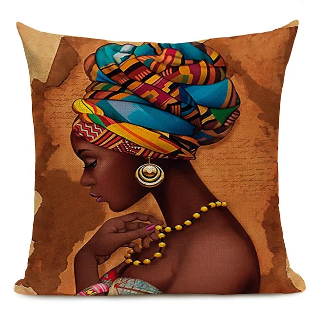 African Nation Women Portrait Pillow Cover for Home Decor by Axyaa