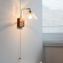 Axyaa Clear Glass LED Wall Light Fixture Walnut Bedside Lamp