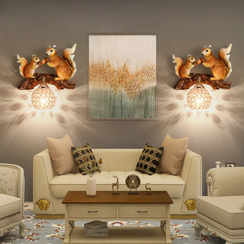 Axya Resin Squirrel LED Wall Lamp: Modern, Exquisite Decorative Art Light for Living Room