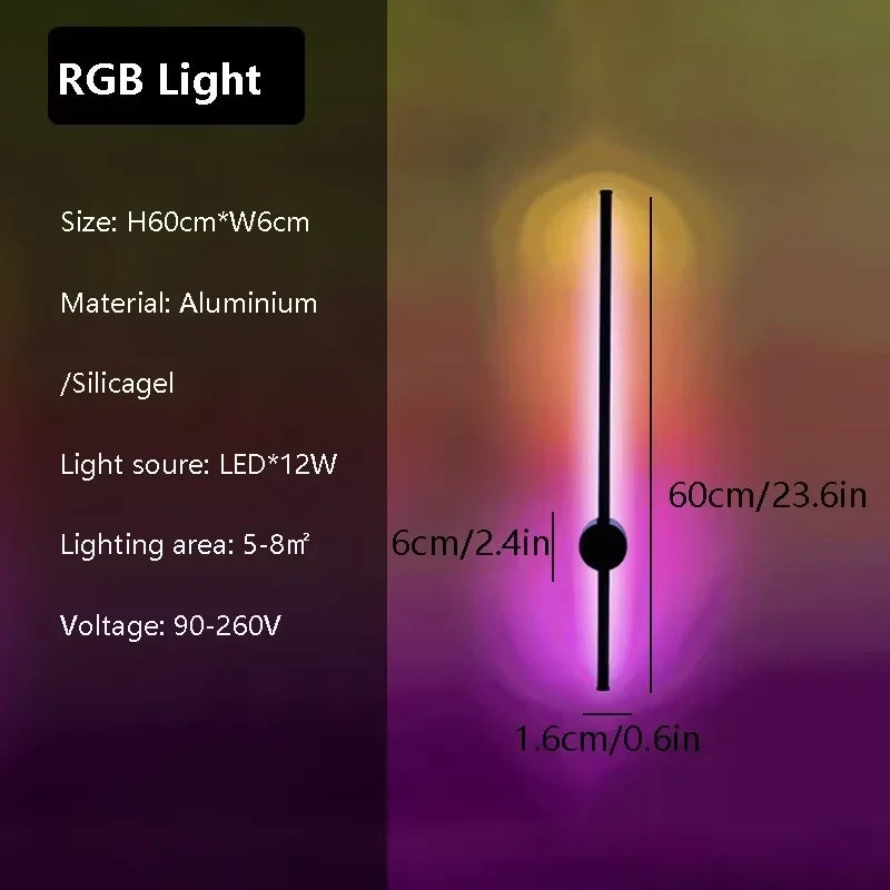 Axyaa Rotatable RGB LED Wall Lamp 60/80/100cm for Bedroom Living Room Decor