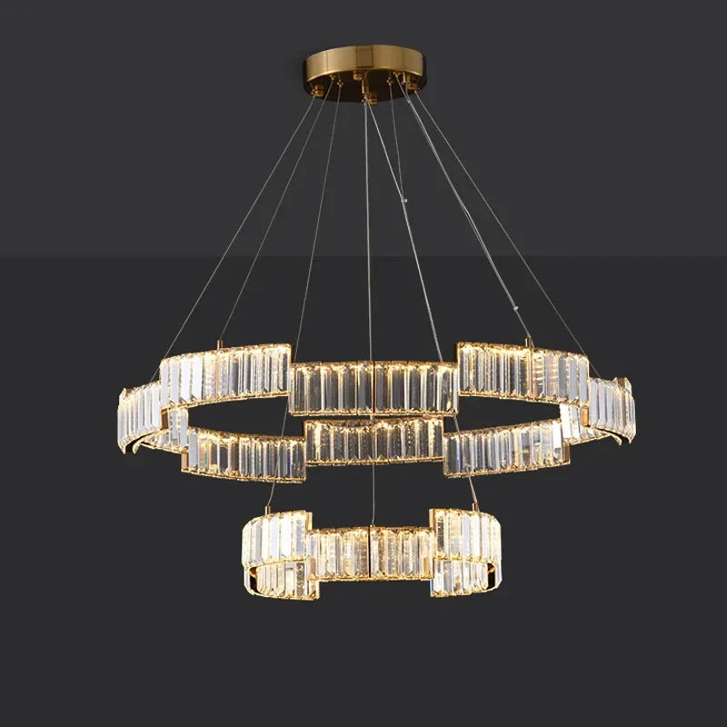 Axyaa Crystal Pendant Chandelier: Modern Luxury LED Lighting Fixture for Living, Dining, Kitchen, Bedroom