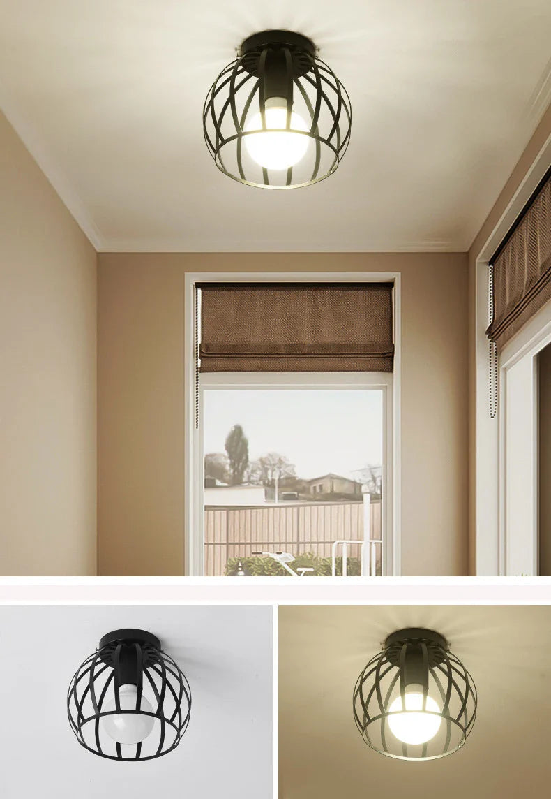 Axyaa Retro Iron Ceiling light for Living Room Bar Loft, Black Cage Fixture
