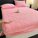 Axyaa Carved Striped Milk Velvet Fitted Sheet - Soft & Warm Winter Mattress Cover