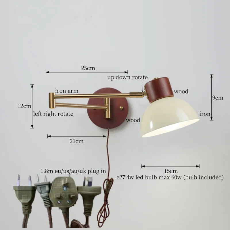 Axyaa White Pumpkin LED Wall Light - Swing Arm Nordic Modern Wandlamp