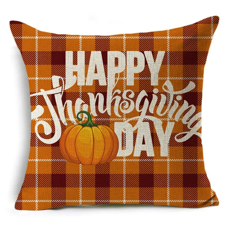 Axyaa Autumn Pumpkin Cushion Cover 18x18 Inches - Modern Thanksgiving Decor Pillowcase