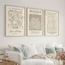 Neutral Abstract Wall Art Set by Axyaa: Beige Plant Prints, Unframed William Morris & Taupe Matisse Reprints