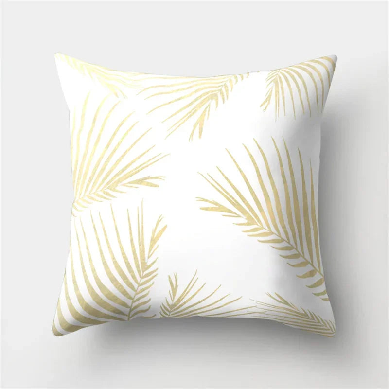 Golden Leaf Tropical Pillow Cover for Home Decor by Axyaa