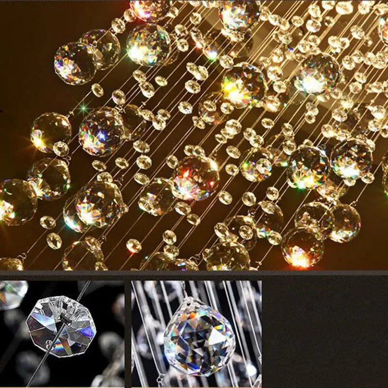 Axyaa Round Crystal Chandelier with LED Lights and Stainless Steel Base