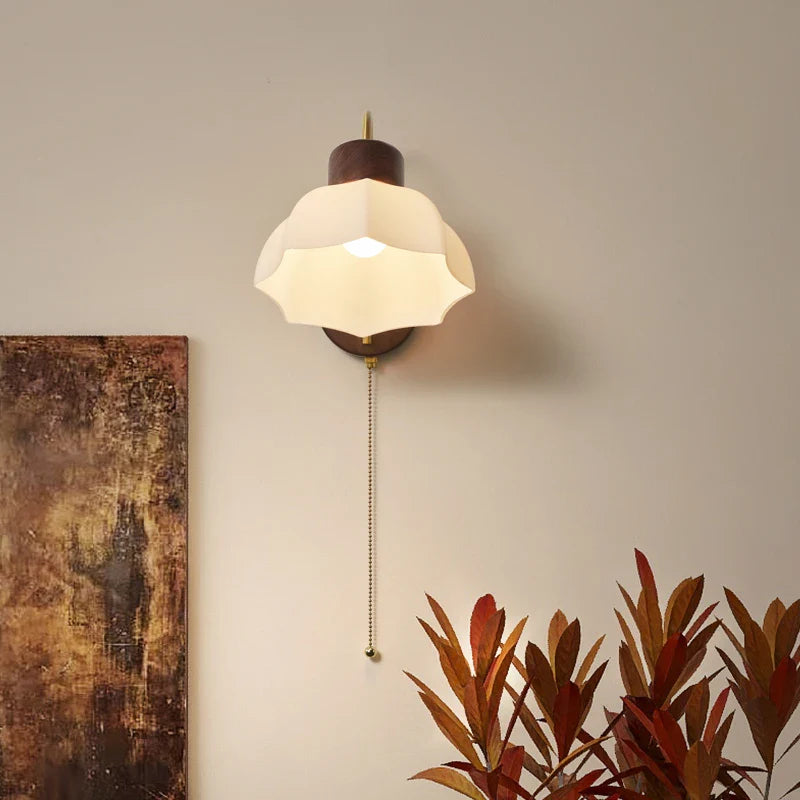 Axyaa Modern LED Wall Lamp Sconce Glass Wood Pull Chain Switch Stair Lights