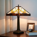 Stained Glass Table Lamp Mission Style by Axyaa - Amber Brown for Home Office