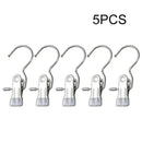 Axyaa Stainless Steel Clothespins Laundry Pegs With Hook - 5pc Organize Wardrobe