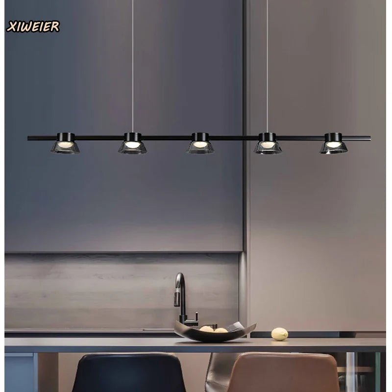 Axyaa Modern Black Strip Chandelier with LED for Living Room and Office