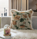 Axyaa Vintage Floral Oil Painting Pillow Cover with Jacquard Tassels