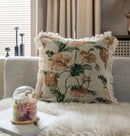 Axyaa Vintage Floral Oil Painting Pillow Cover with Jacquard Tassels
