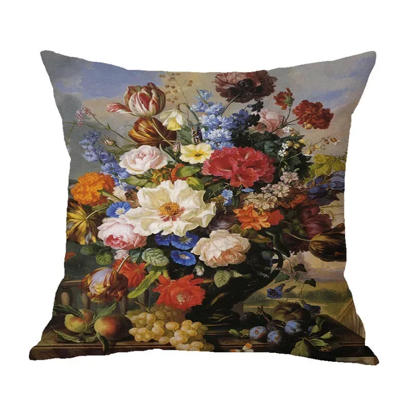 Axyaa Retro Safflower Oil Painting Pillowcase