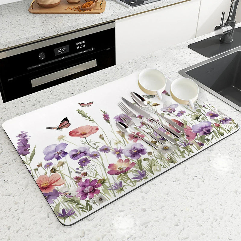 Axyaa Butterflies Draining Mat: Quick Dry Kitchen & Bathroom Drain Pad