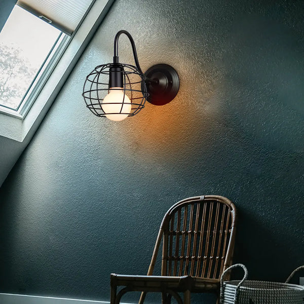 Axya Industrial Retro Loft Wall Lights Vintage Cage Guard Bedside Sconce LED Lamp