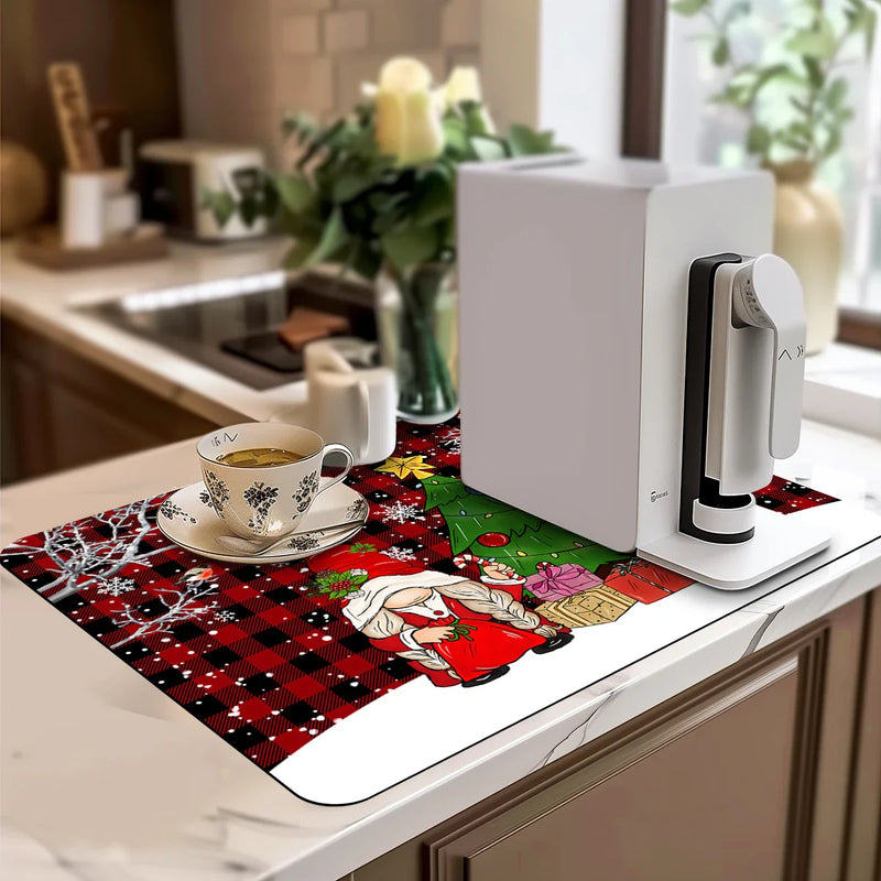 Axyaa Christmas Dwarf Draining Mat: Absorbent, Anti-slip, Quick Dry Kitchen & Bathroom Pad