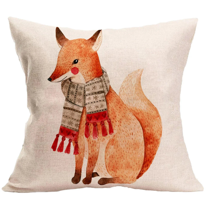 Axyaa Winter Forest Animals Linen Pillowcase 45*45cm