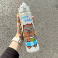 Axyaa Kawaii Kids Water Bottle with Straw - Portable & Cute Juice Tea Drinking Bottle