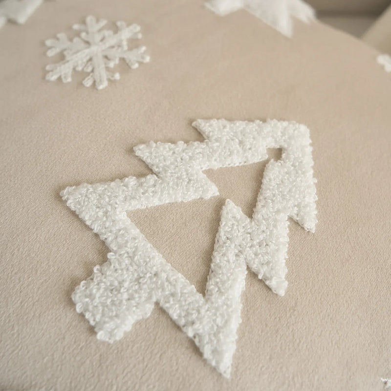 Axyaa Velvet Christmas Tree Cushion Cover, Embroidered Snowflakes, Home Decor