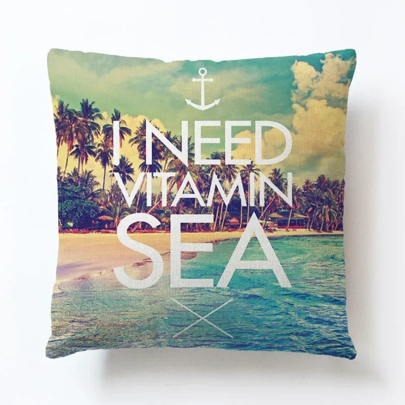 Summer Beach Alphabet Linen Pillowcase by Axyaa - Decorative Throw Pillow Cover