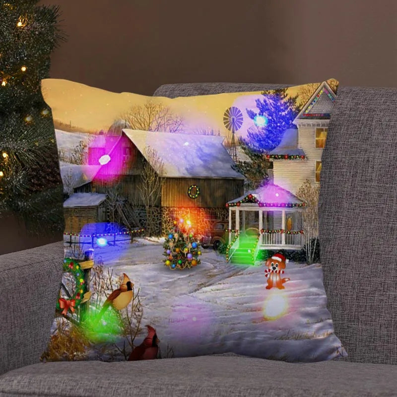 Axyaa LED Retro Santa Christmas Lights Pillowcase Home Decor 45x45