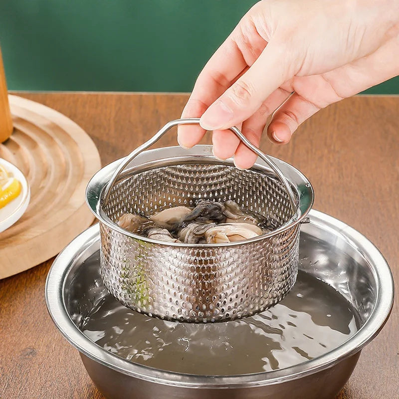 Axyaa Stainless Steel Drain Basket for Food Prep Vegetable Fruit, Multifunction Stainer