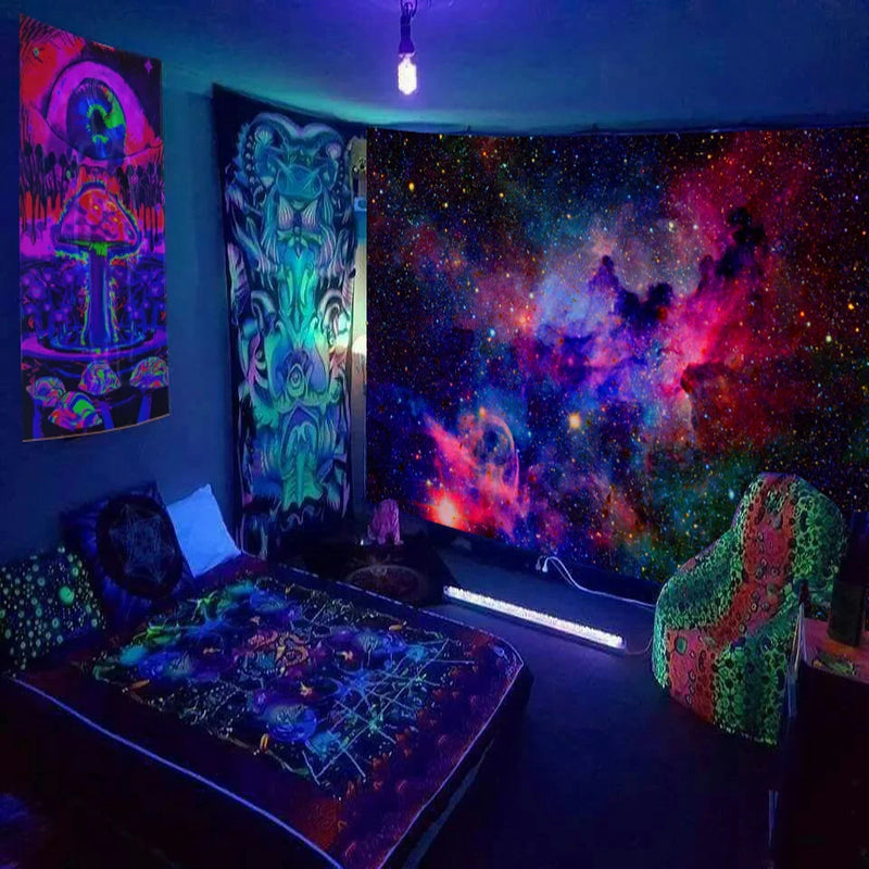 Axyaa Starry Space Tapestry Wall Hanging with Trees and Stars Design