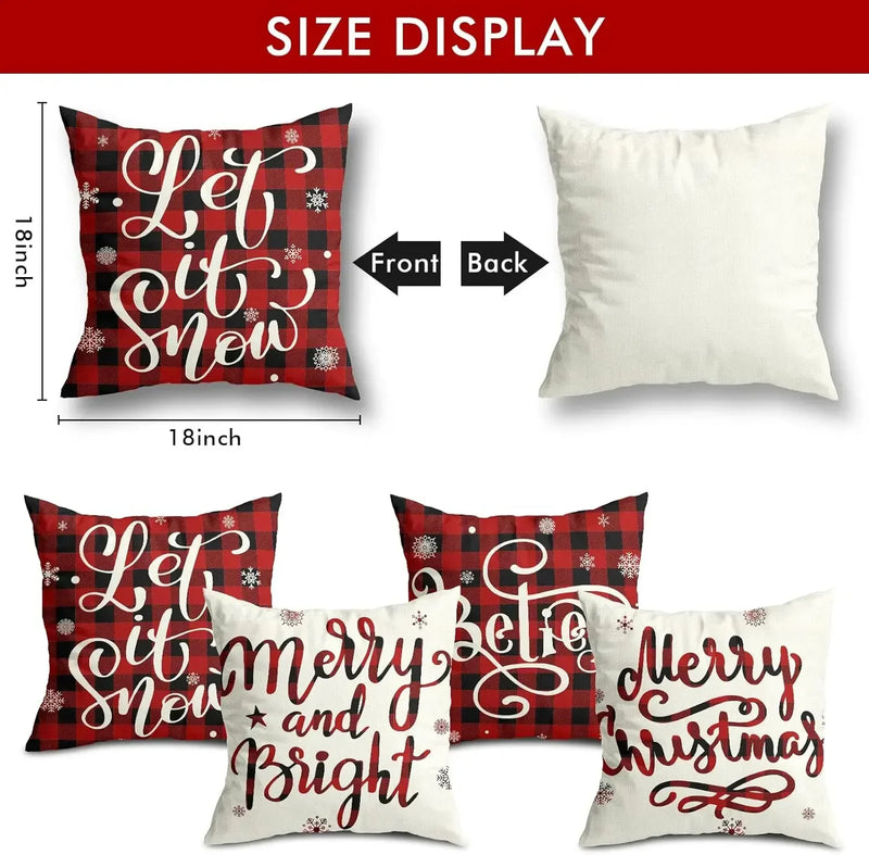 Axyaa Christmas Pillow Covers Set of 4 Buffalo Plaid Black Red 18x18 Inch