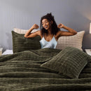 Axyaa Dark Green Velvet Striped Queen Quilt - Lightweight & Pet-Friendly