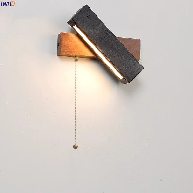 Axyaa Wabi Sabi Black Travertine LED Wall Lamp - Rotatable Pull Chain Switch