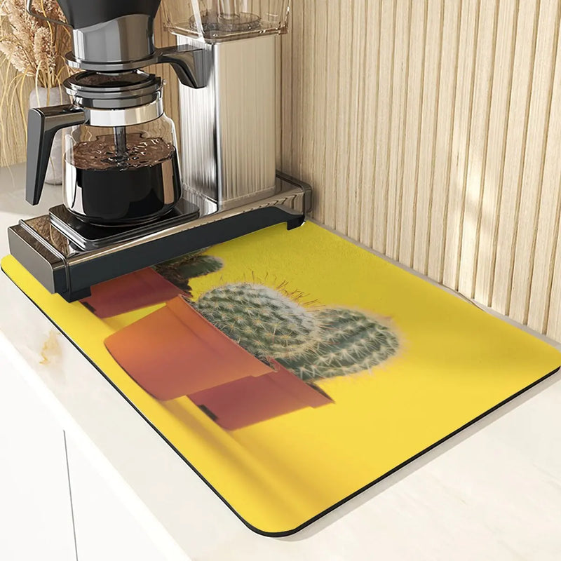 Axyaa Cactus Silicone Coasters Set for Kitchen Table - Absorbent Drying Mat