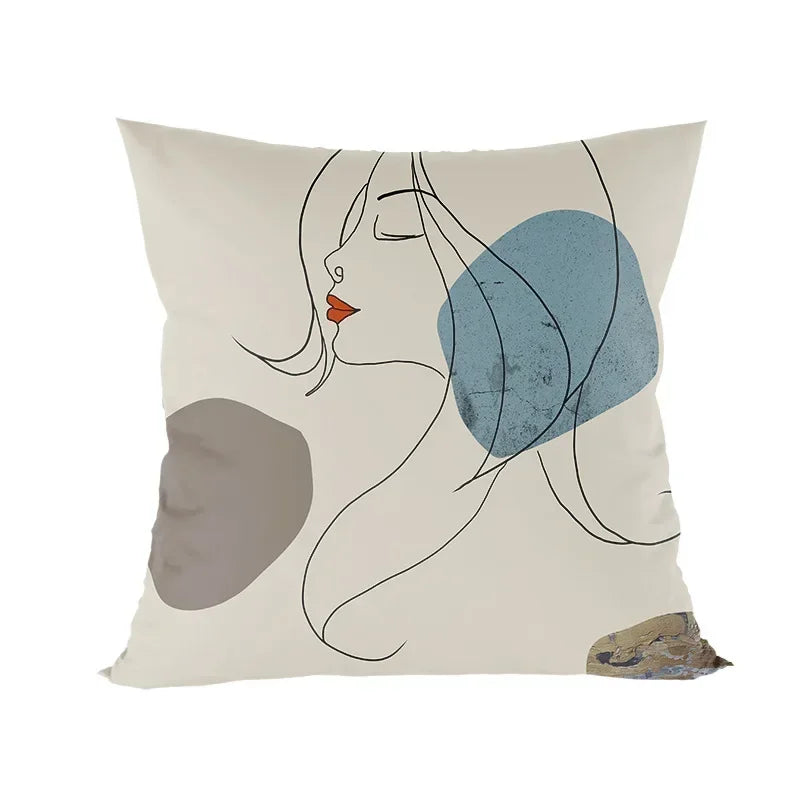 Abstract Line Drawing Girls Print Cushion Cover 45x45cm by Axyaa