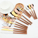 Axyaa 24Pcs Stainless Steel Cutlery Set with Imitation Wood Handle