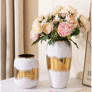 Axyaa Ceramic Geometric Vase Golden Pattern Jar Home Decor Ornament