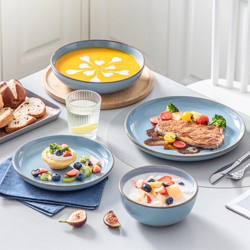 Axya Ceramic Glaze Tableware Set - 16/32 Piece for 4/8 Person - 4 Colors