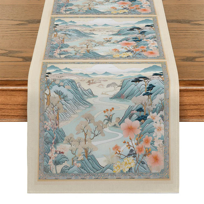 Axyaa Floral Table Runner for Kitchen Dining Room Holiday Party Decoration