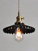 Axyaa Retro Ceramic Pendant Light Black White Vintage Hanging Lamp with Brass Socket