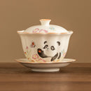 Axyaa Lotus Petal Ceramic Kung Fu Tea Set Bowl: High-end Single Butterfly Cover