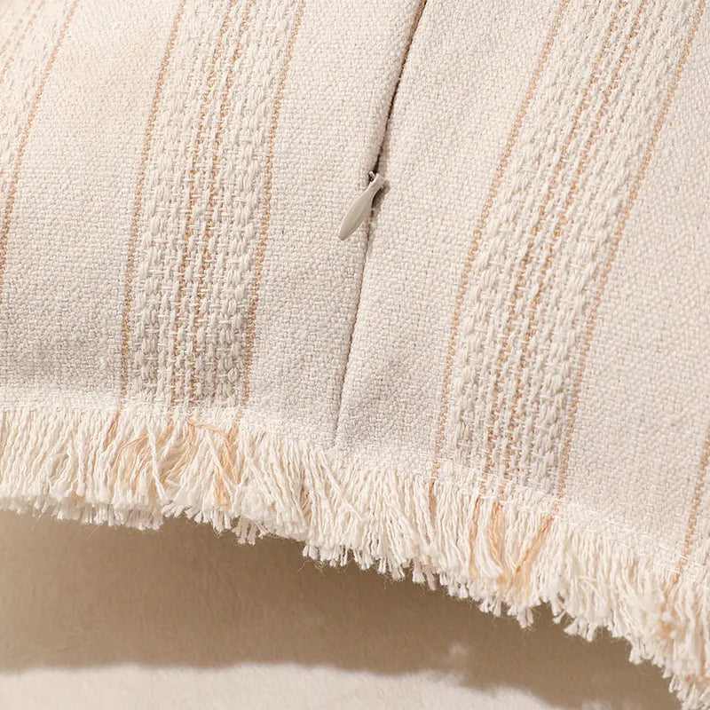 Boho Fringed Edge Striped Pillow Covers 30x50 for Living Room Sofa by Axyaa